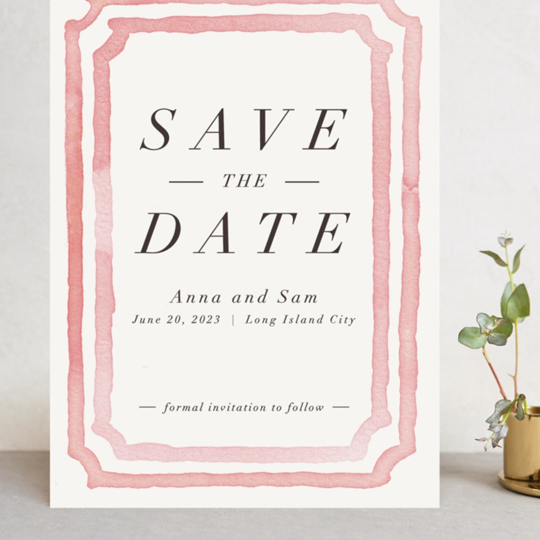 "Watercolor Frame" - Save the Dates in Coral by Laura Condouris - Front