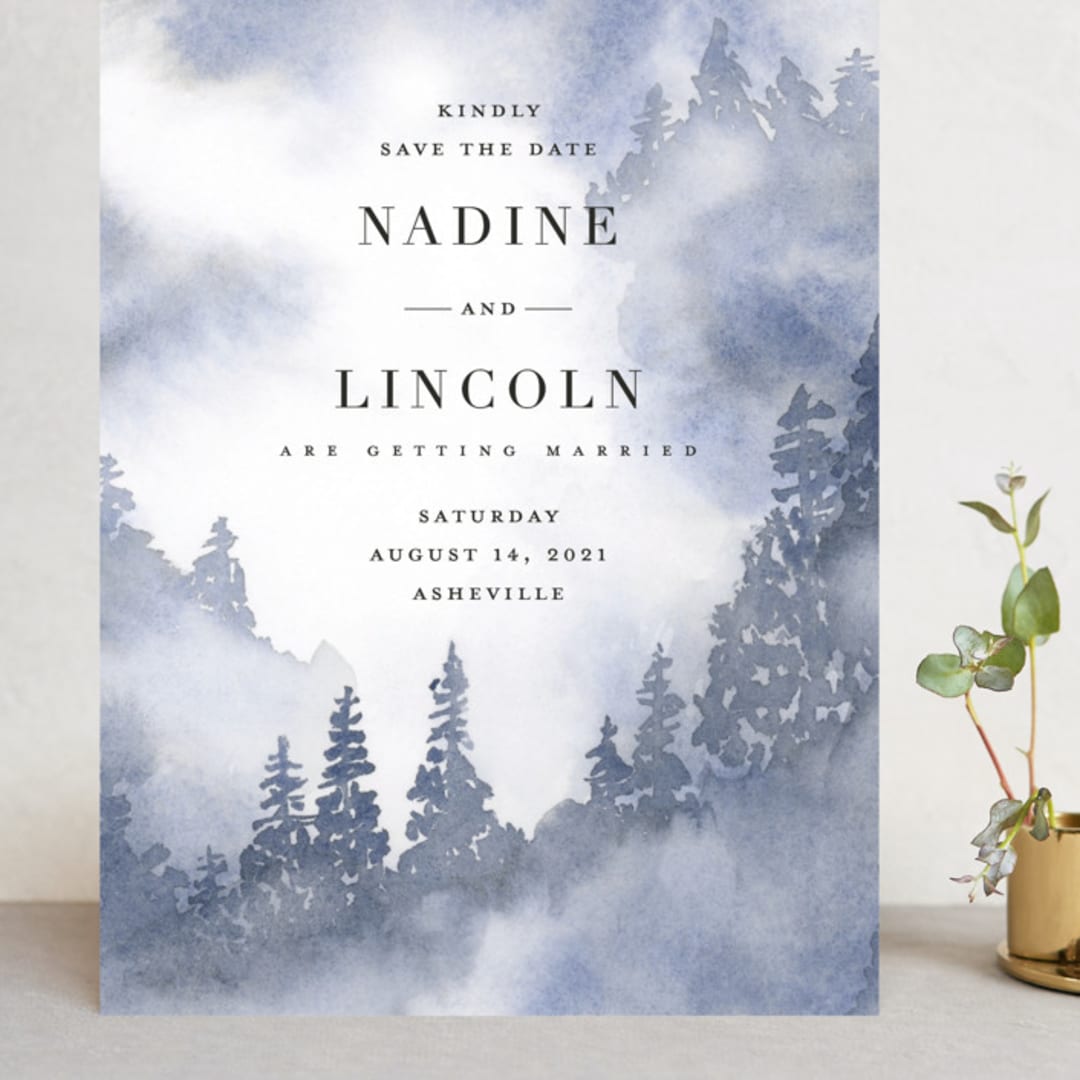 "Misty trees" - Save the Dates in Celestial by Stacey Meacham - Front