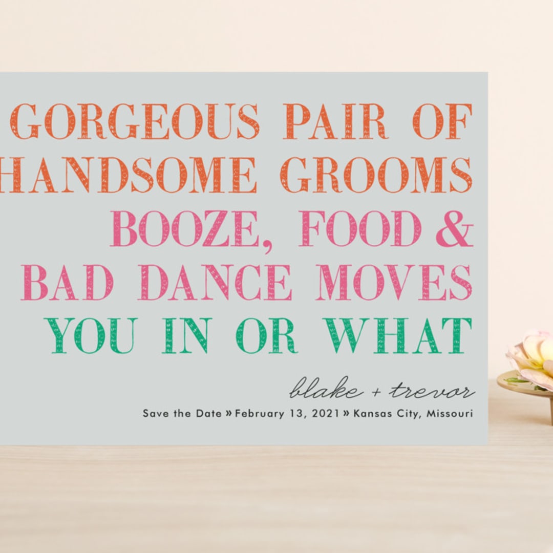 "You In Or What (Two Grooms)" - Save the Dates in Bright Pink by hi-lighter inc. - Front