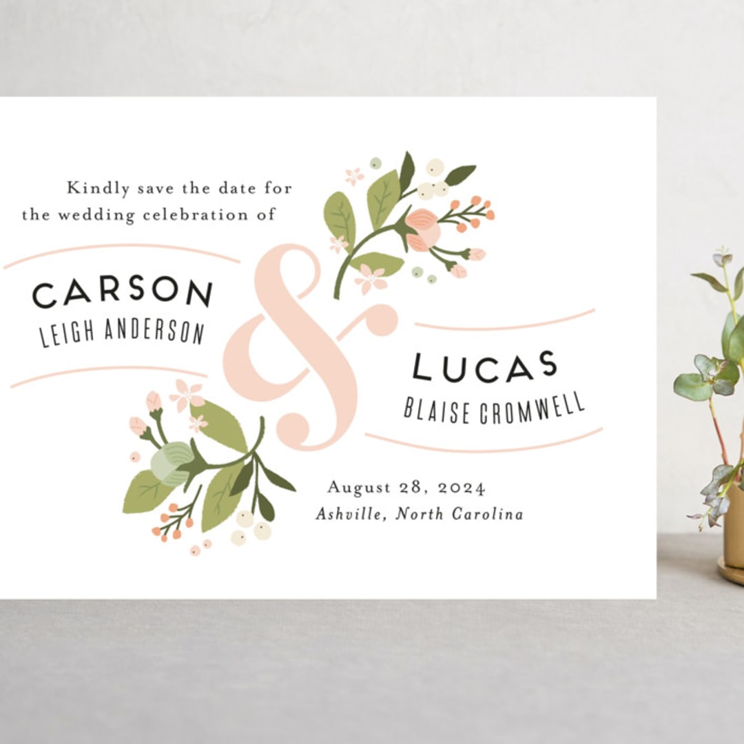 "Floral Ampersand" - Save the Dates in Rosebud by Jennifer Wick - Front