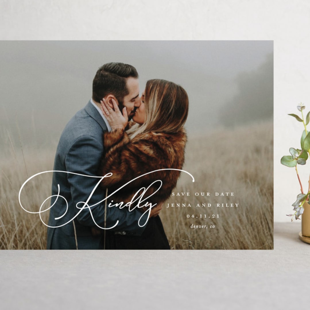 "Kindly Save Our Date" - Save the Dates in Snow by Laura Hamm - Front