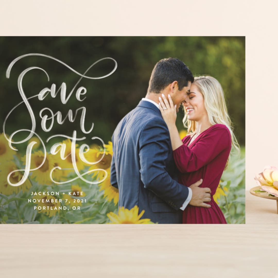 "Brushed" - Save the Dates in Pearl by Amy Payne - Front