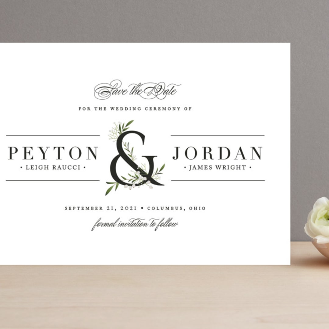"Adorned Ampersand" - Save the Dates in Cotton by Jennifer Postorino - Front
