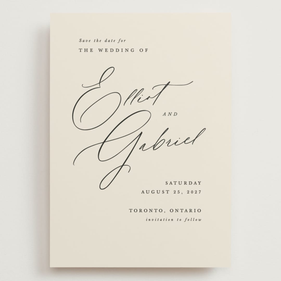 "Scripted Names" - Save the Dates in Ecru by Hooray Creative - Front