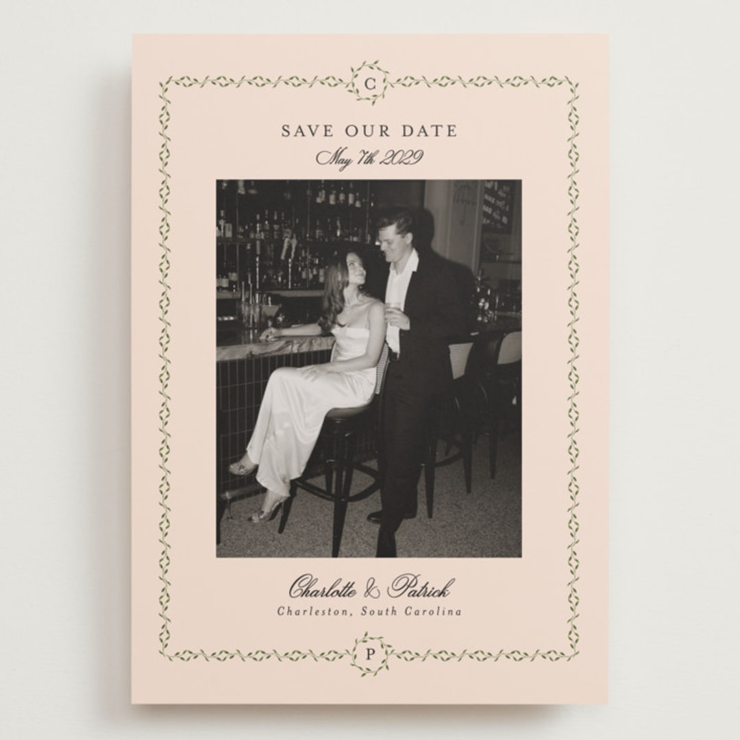"Monogramed" - Save the Dates in Blush by Susan Moyal - Front
