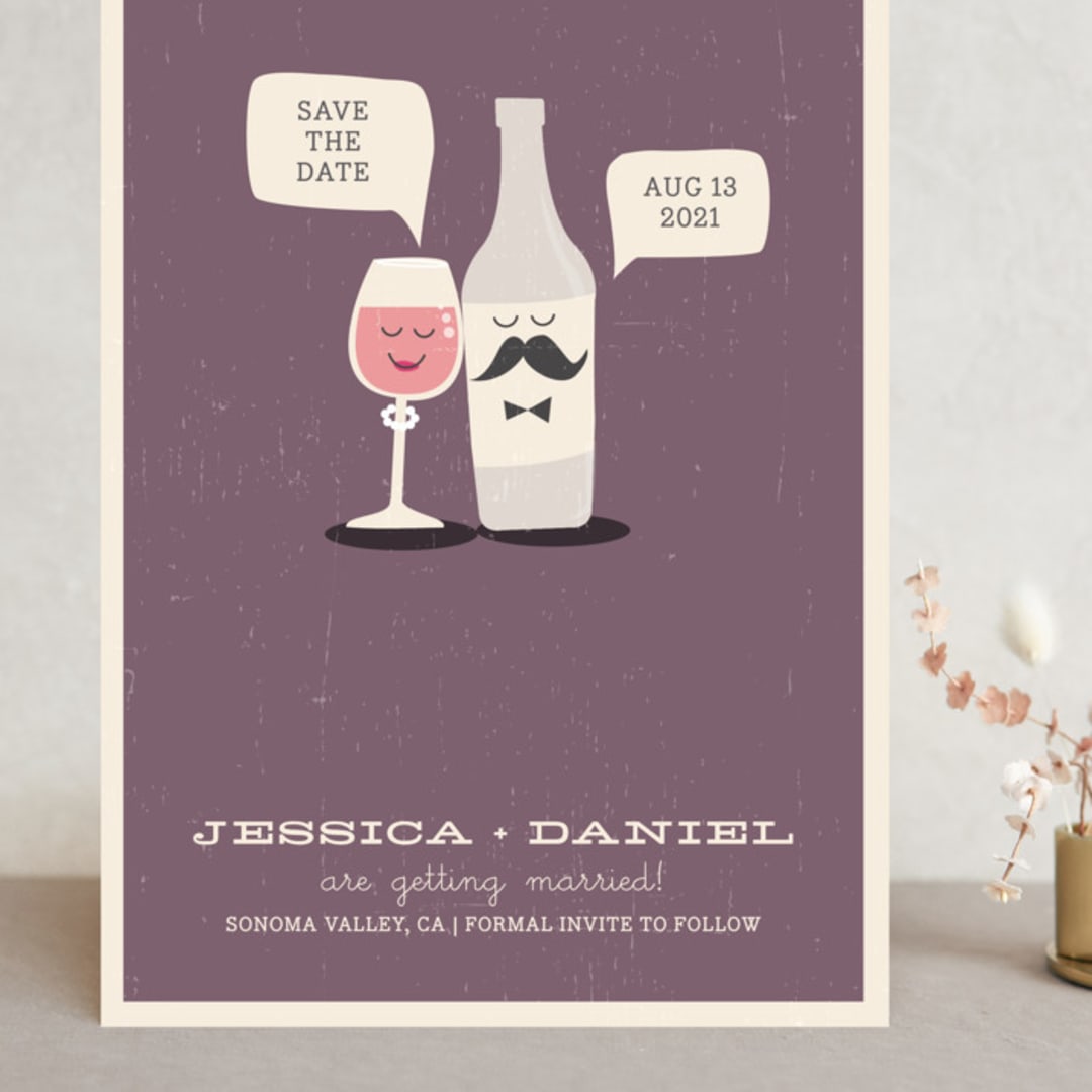 "Little Wine Charmers" - Save the Dates in Plum by Nam Bourassa - Front