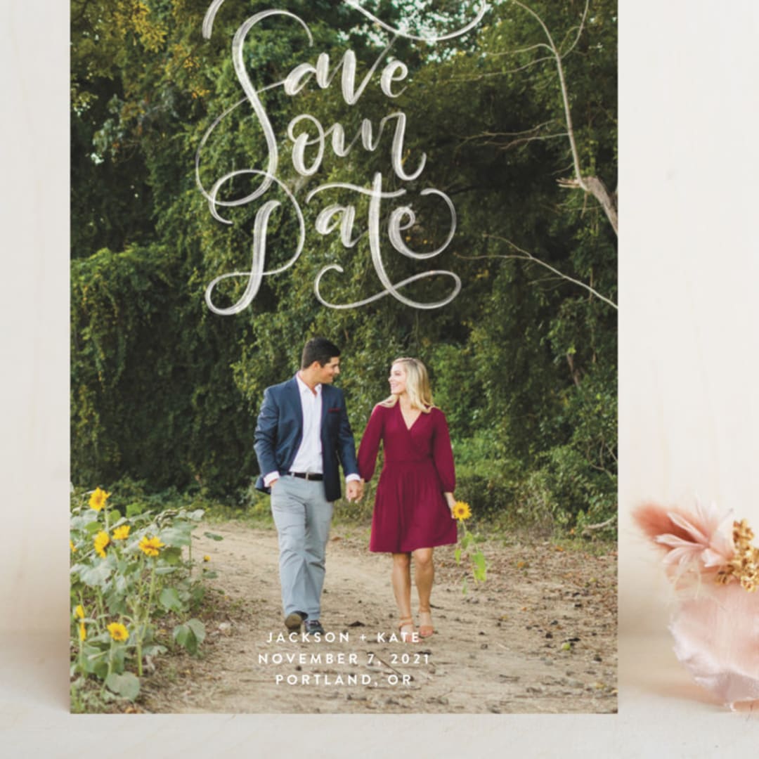 "Brushed" - Save the Dates in Pearl by Amy Payne - Front
