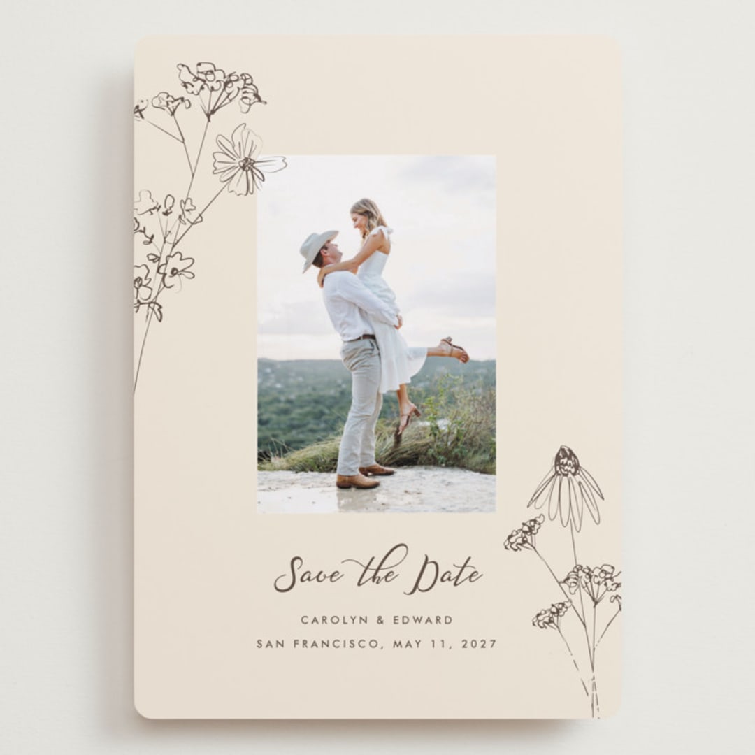 "Sketched Florals" - Save the Dates in Sandpaper by Baumbirdy - Front