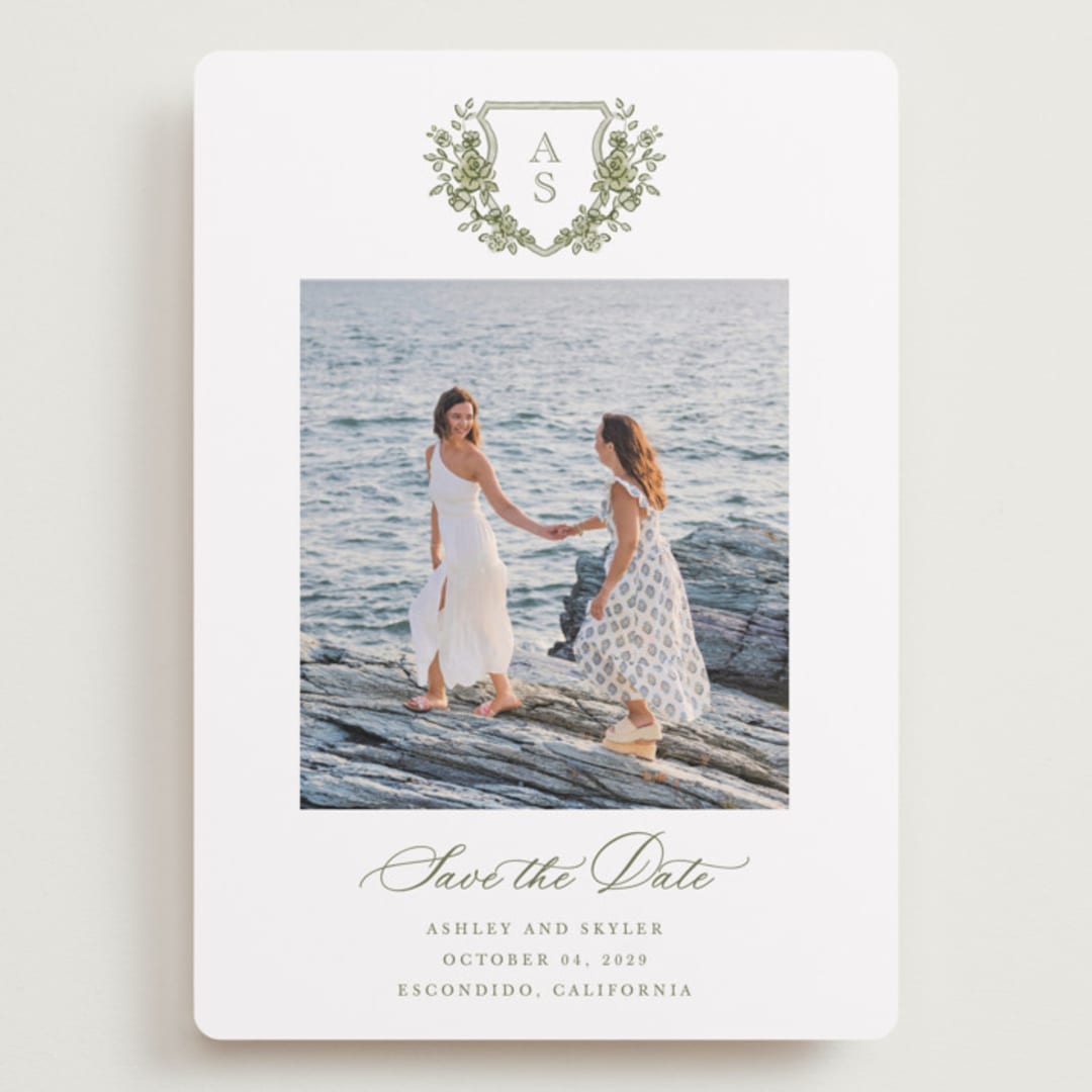 "watercolor flowers crest" - Save the Dates in Moss by Cass Loh - Front