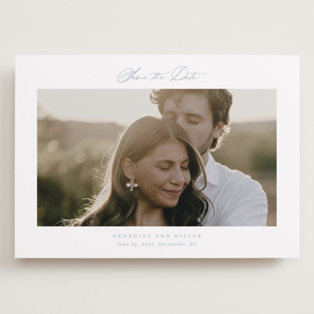 "Modern Air" - Save the Dates in Dusty Blue by Stacey Meacham - Front