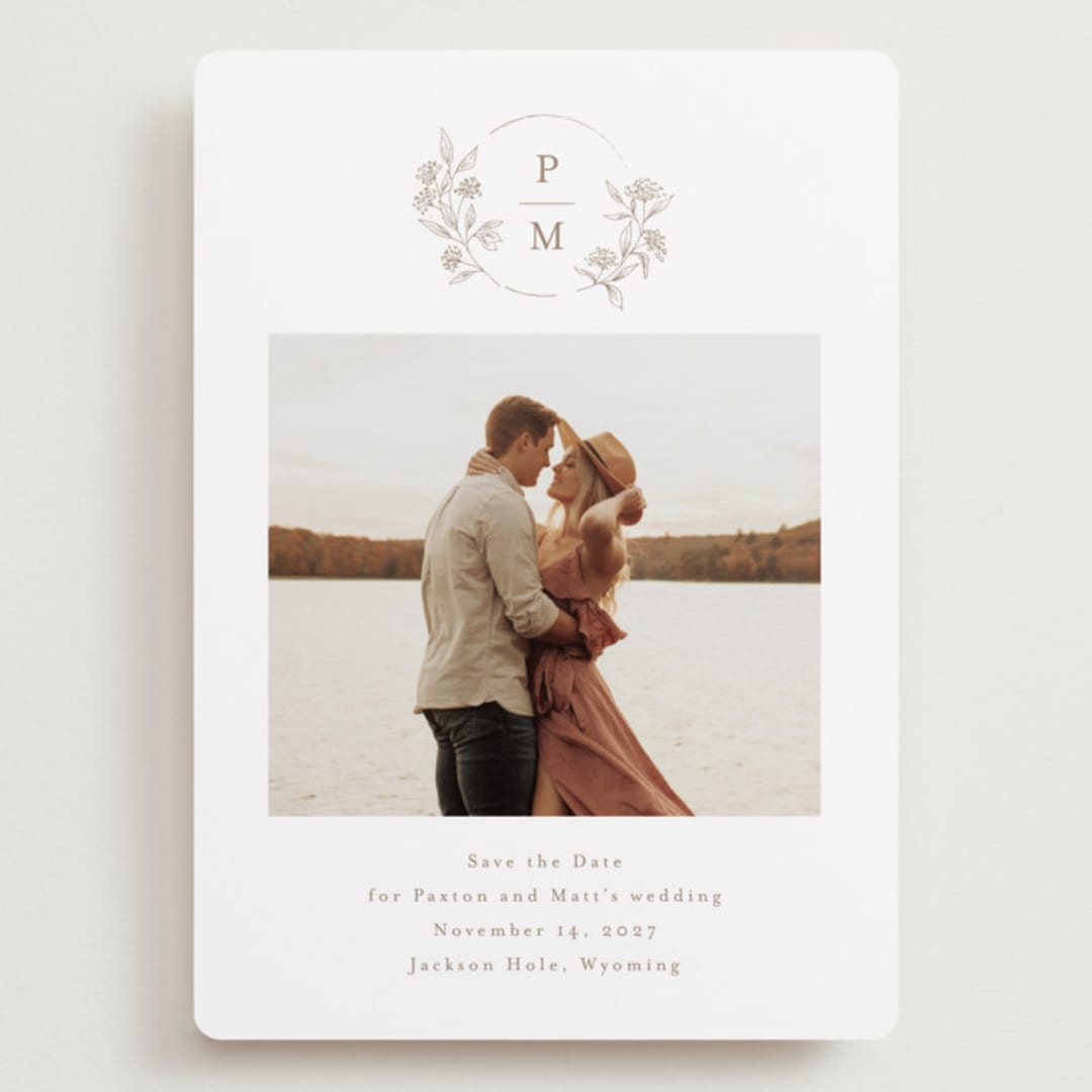 "Monogrammed" - Save the Dates in Taupe by Chris Griffith - Front