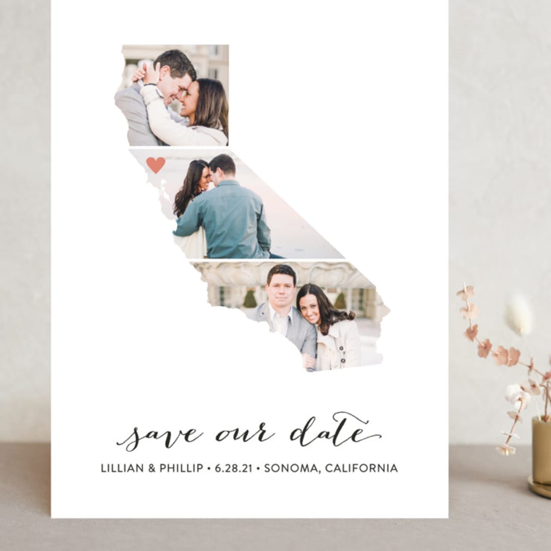 "California Love Location" - Save the Dates in Wedding Dress by Heather Buchma - Front