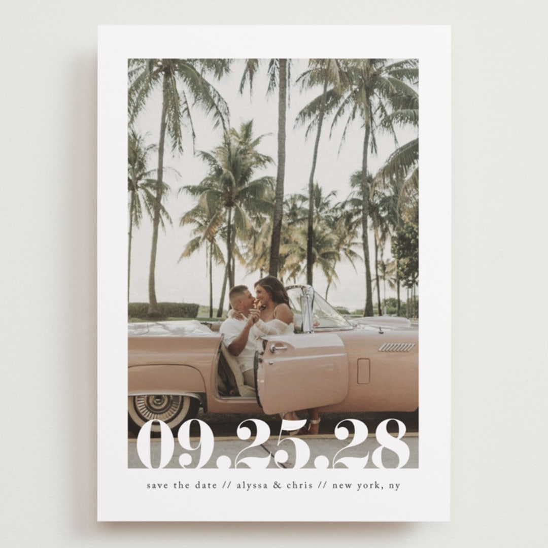 "Malibu Dreams" - Save the Dates in Linen by Ashley Cuccio - Front