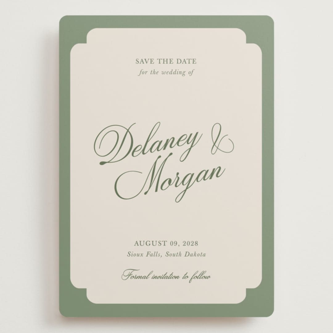 "classic bold border" - Save the Dates in Olive by Cass Loh - Front