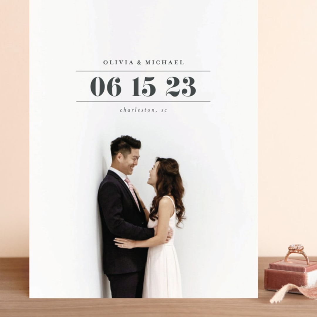 "Classic Date" - Save the Dates in Charcoal by Shirley Lin Schneider - Front