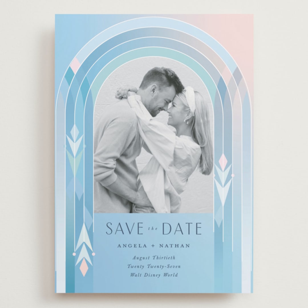 "Frozen" - Save the Dates in Aqua by Lori Wemple - Front