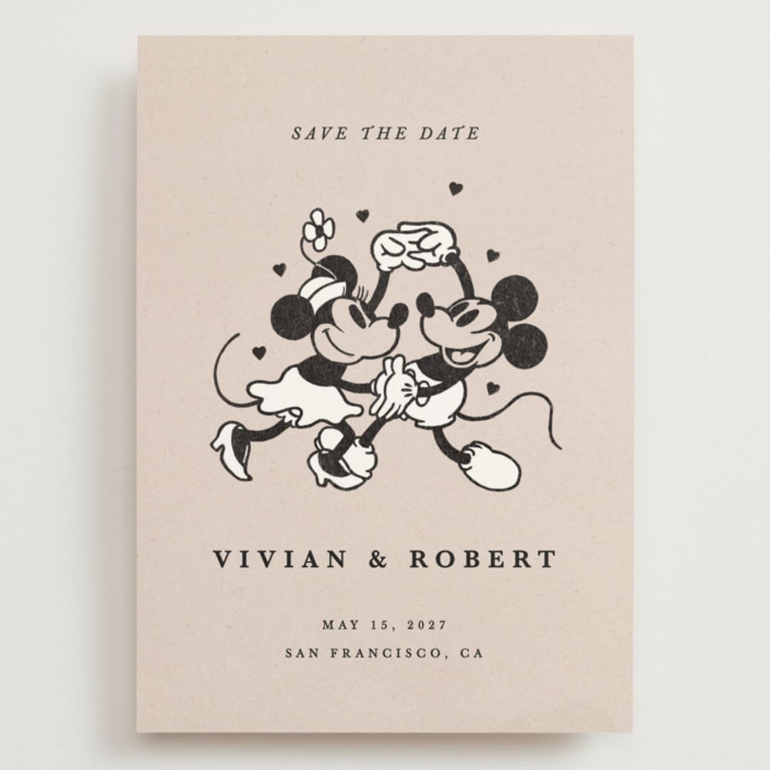 "Disney's Retro Mickey Mouse and Minnie Mouse" - Save the Dates in Retro by Sumak Studio - Front