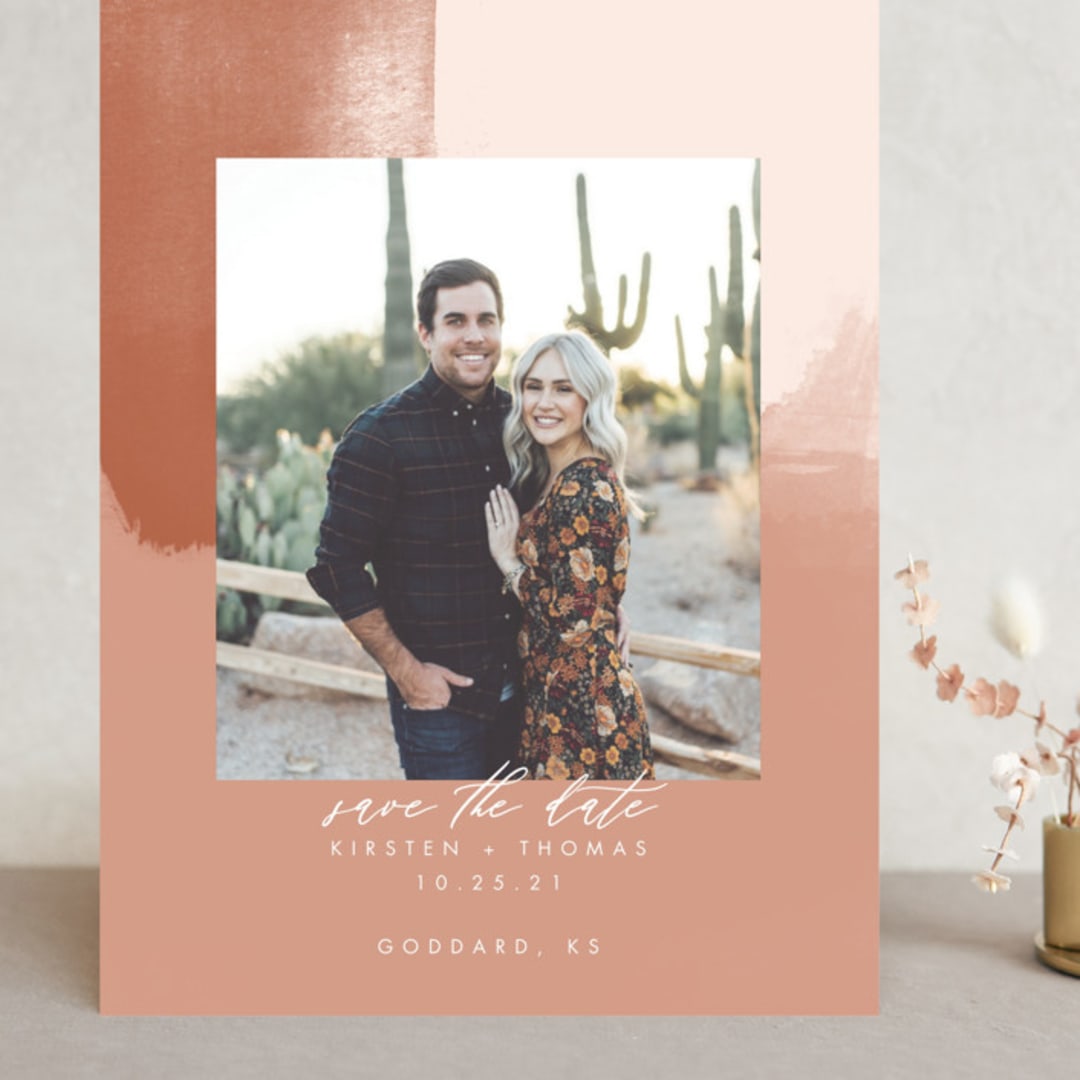 "Minimalist Abstract Sunset" - Save the Dates in Terracotta by Stephanie Given - Front