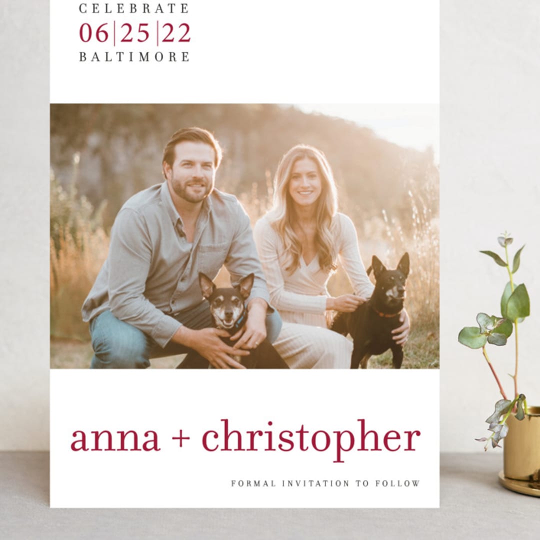 "float + celebrate" - Save the Dates in Maroon by Float Paperie - Front