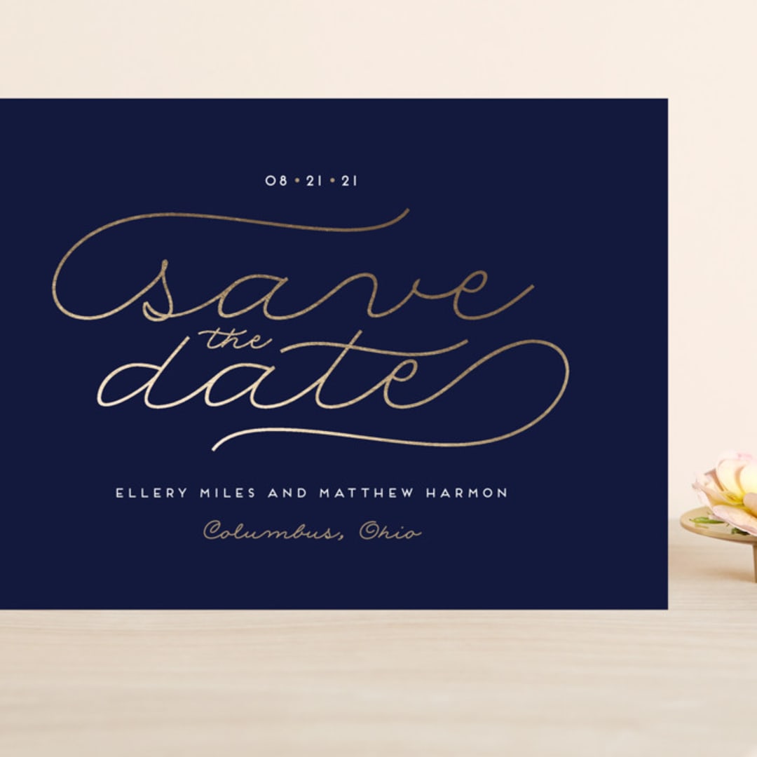 "Modern Metal" - Save the Dates in Navy by Alaina Cherup - Front