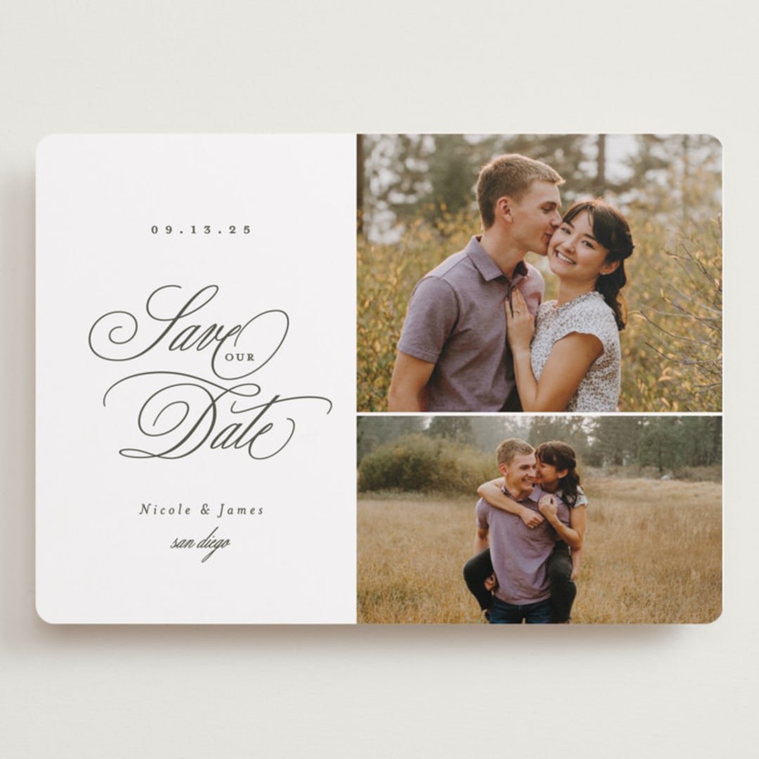 "Classic Script" - Save the Dates in Stone by Brianne Larsen - Front