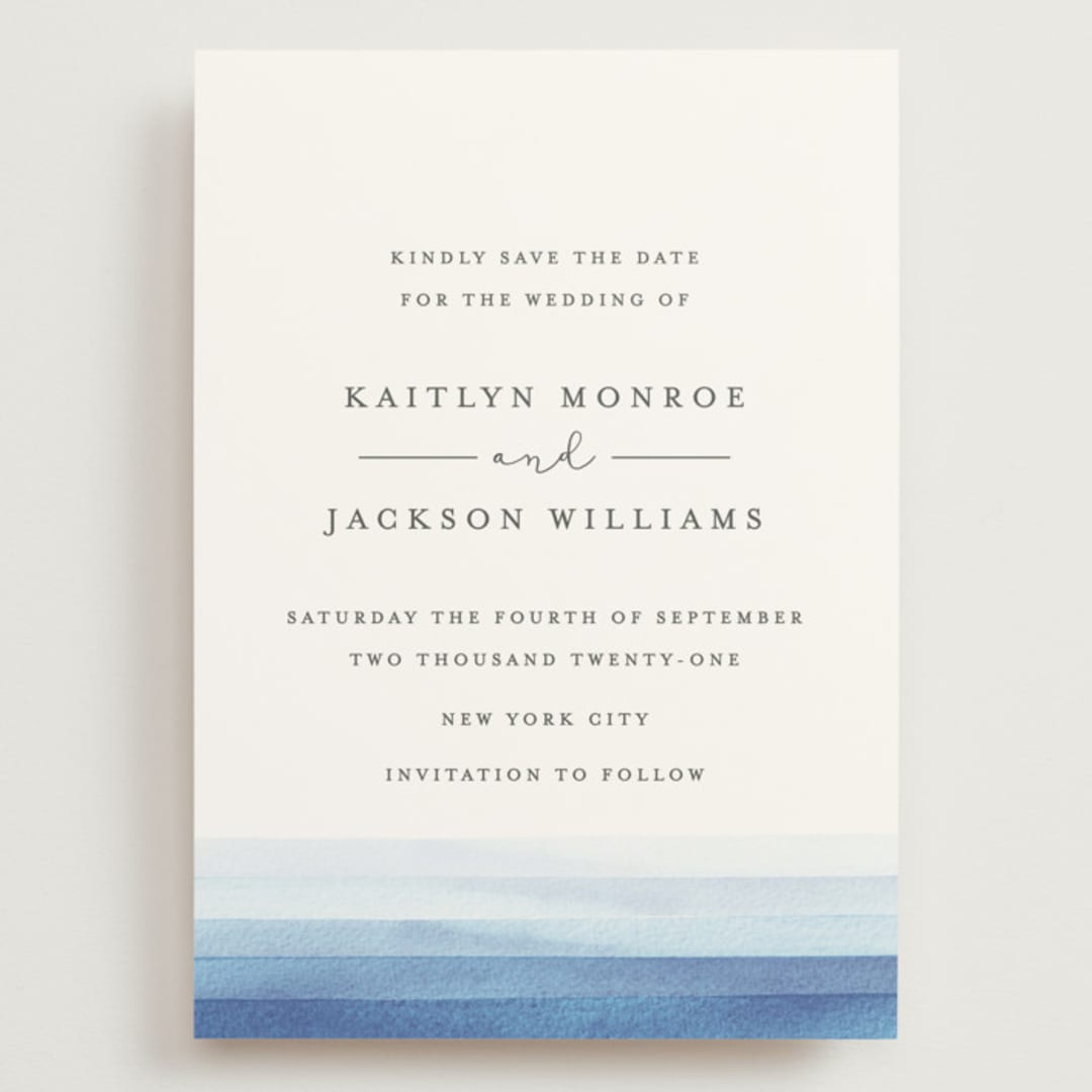 "Watercolour Stripe" - Save the Dates in Ocean by Bethan - Front