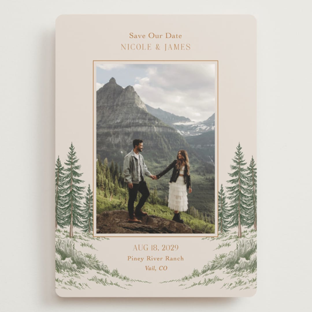 "Whispering Pines" - Save the Dates in Forest by Elly - Front