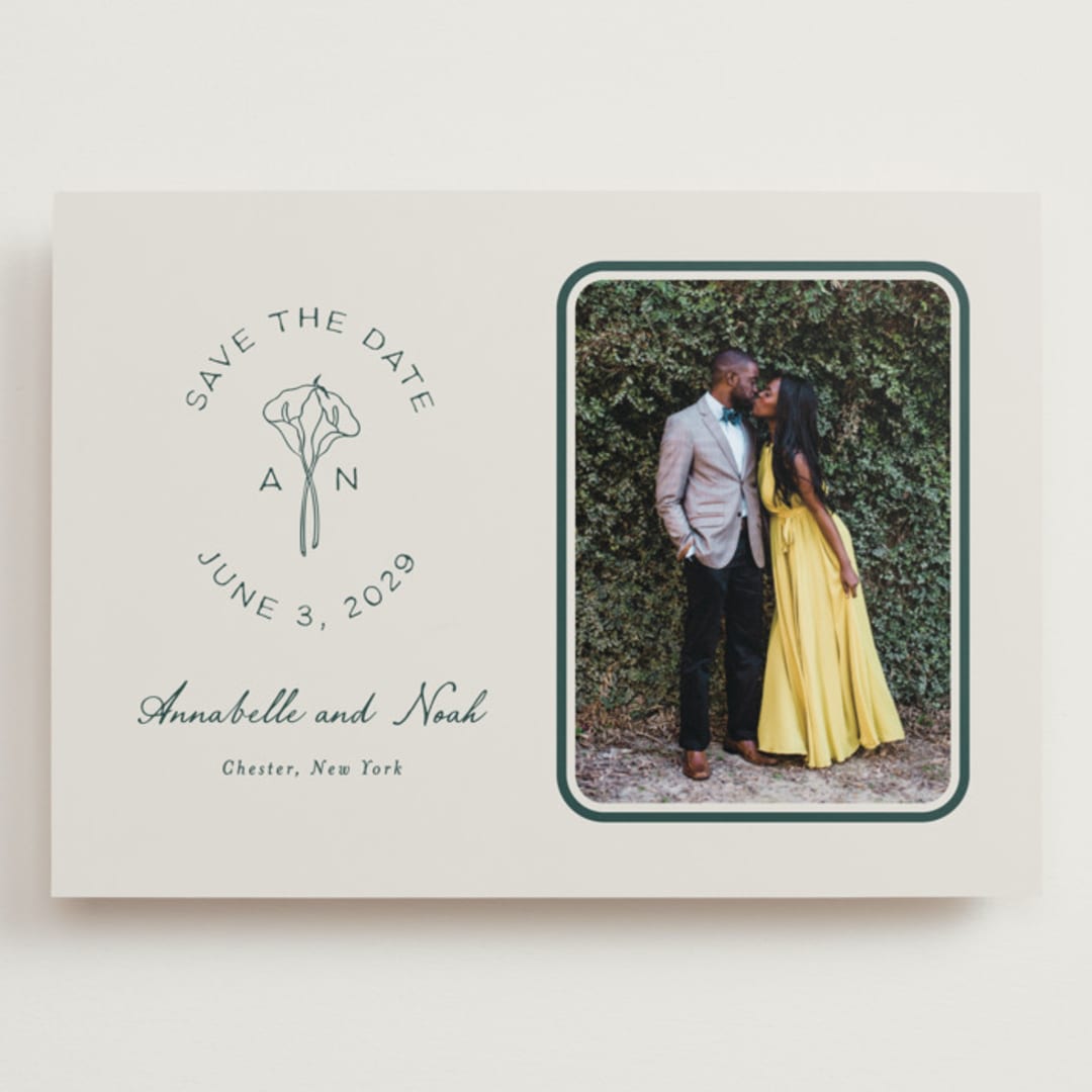 "Pair of Calla Lilies" - Save the Dates in Sage by Leah Bisch - Front