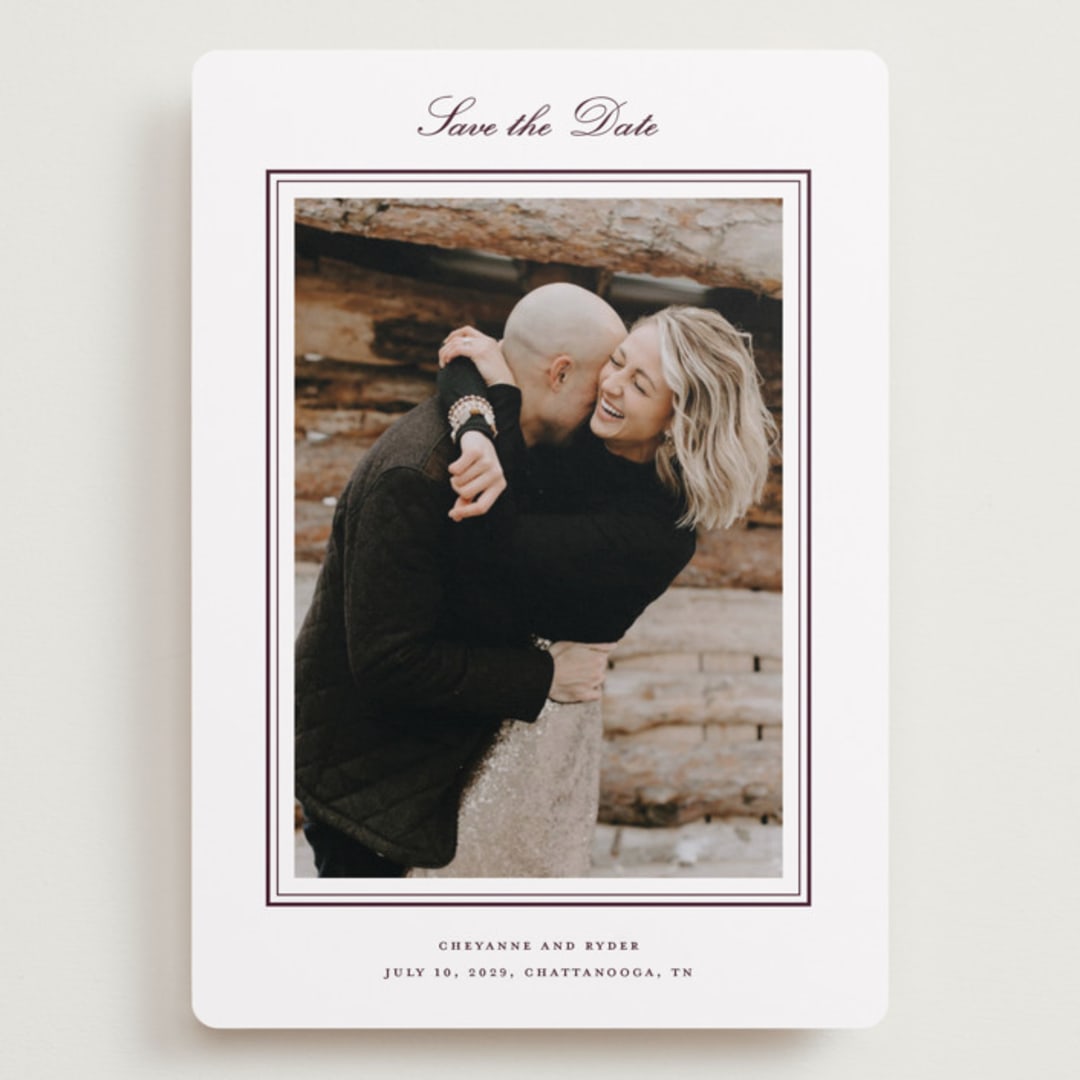 "Engraved names" - Save the Dates in Burgundy by Stacey Meacham - Front