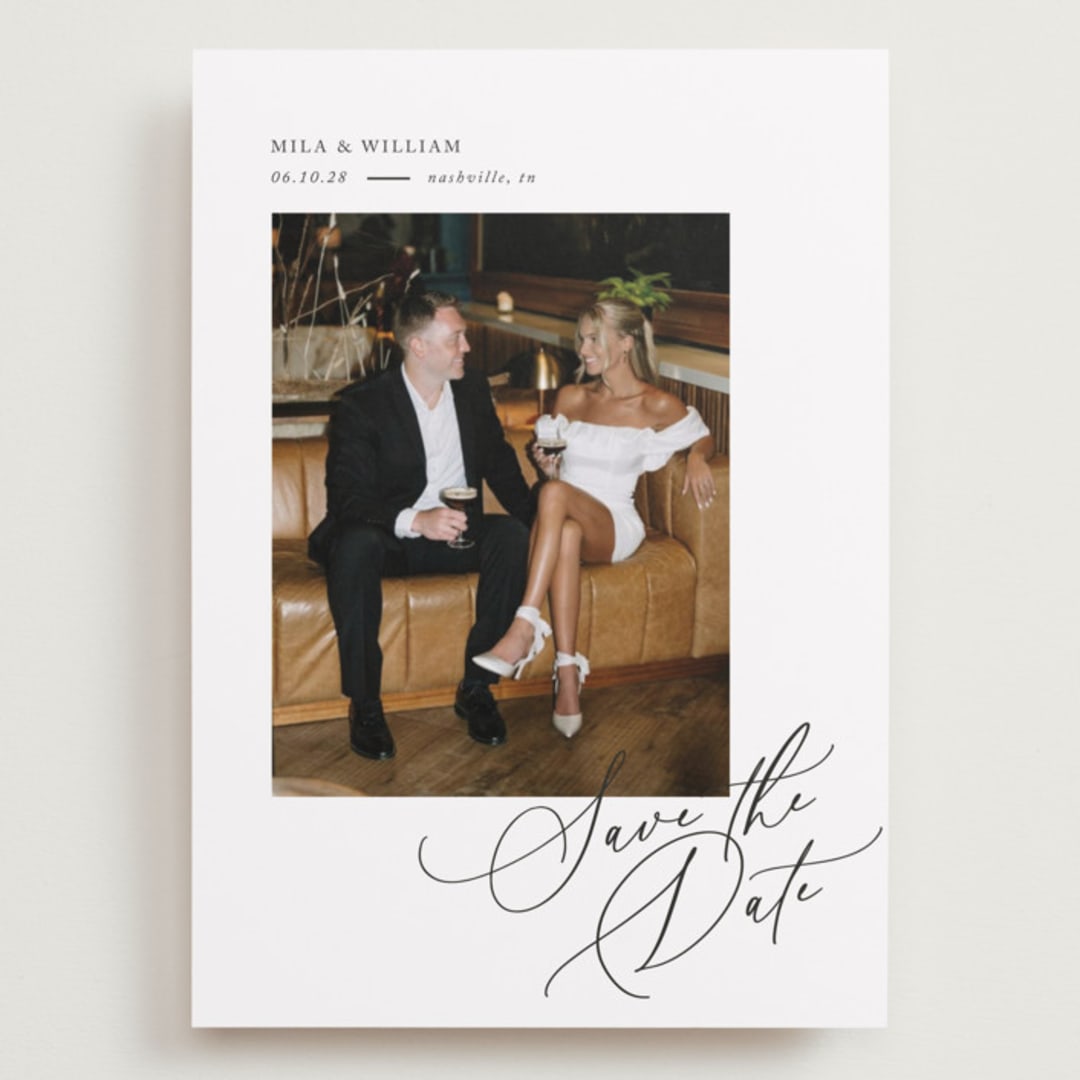 "Side Swept" - Save the Dates in Pearl by Melanie Kosuge - Front