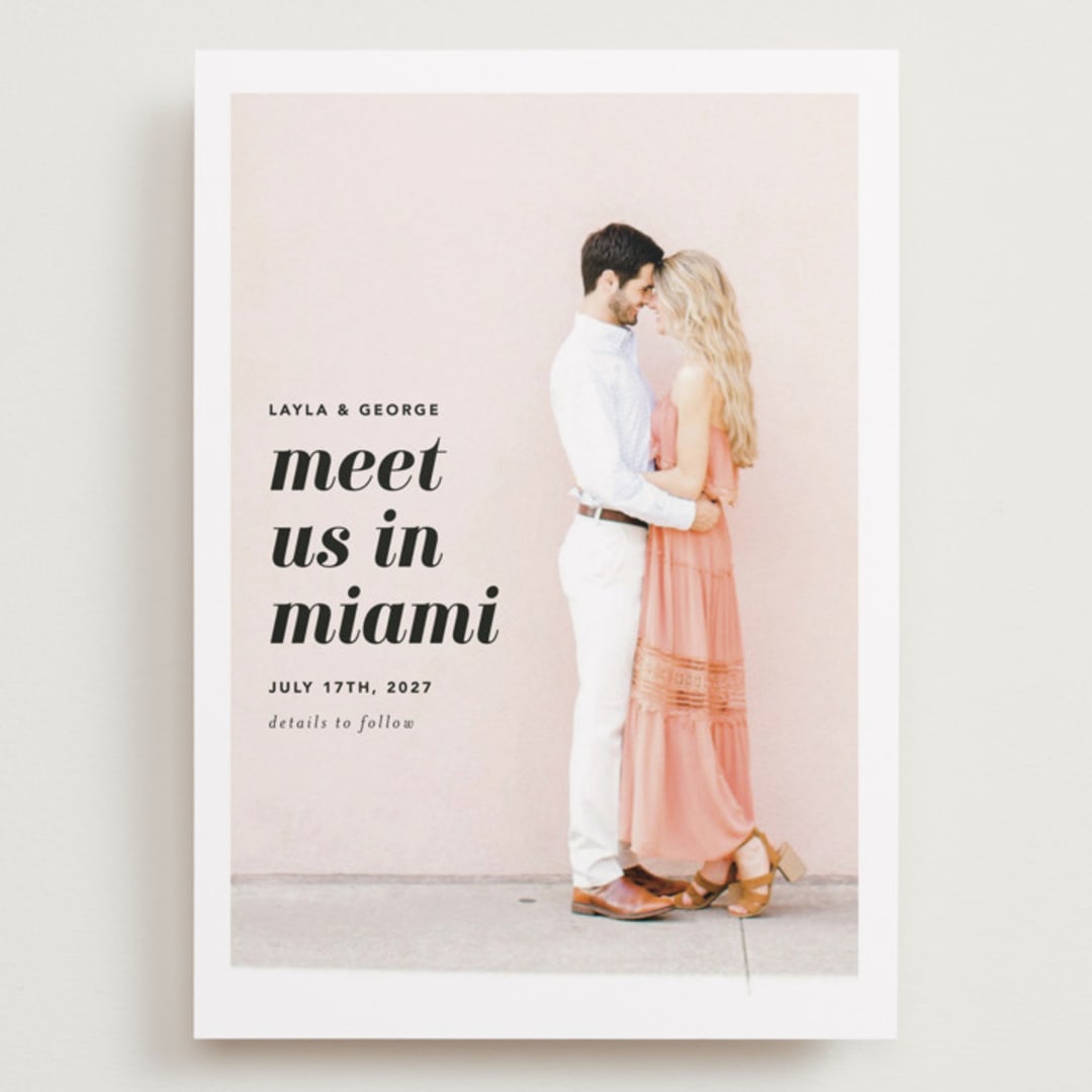 "Meet Us In Miami" - Save the Dates in Blush by Laura Hamm - Front