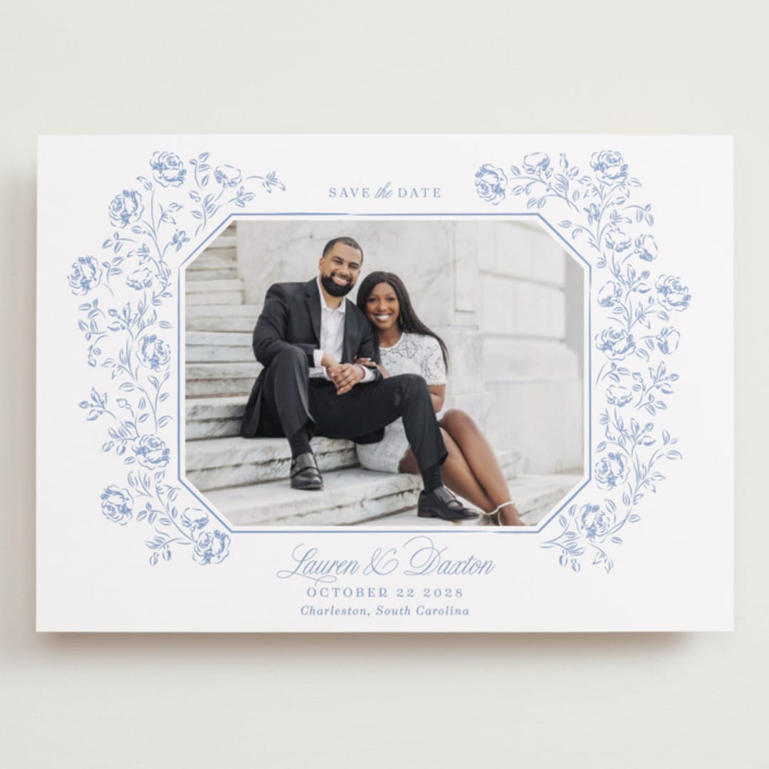 "Framed Florals" - Save the Dates in Sky by Robert and Stella - Front