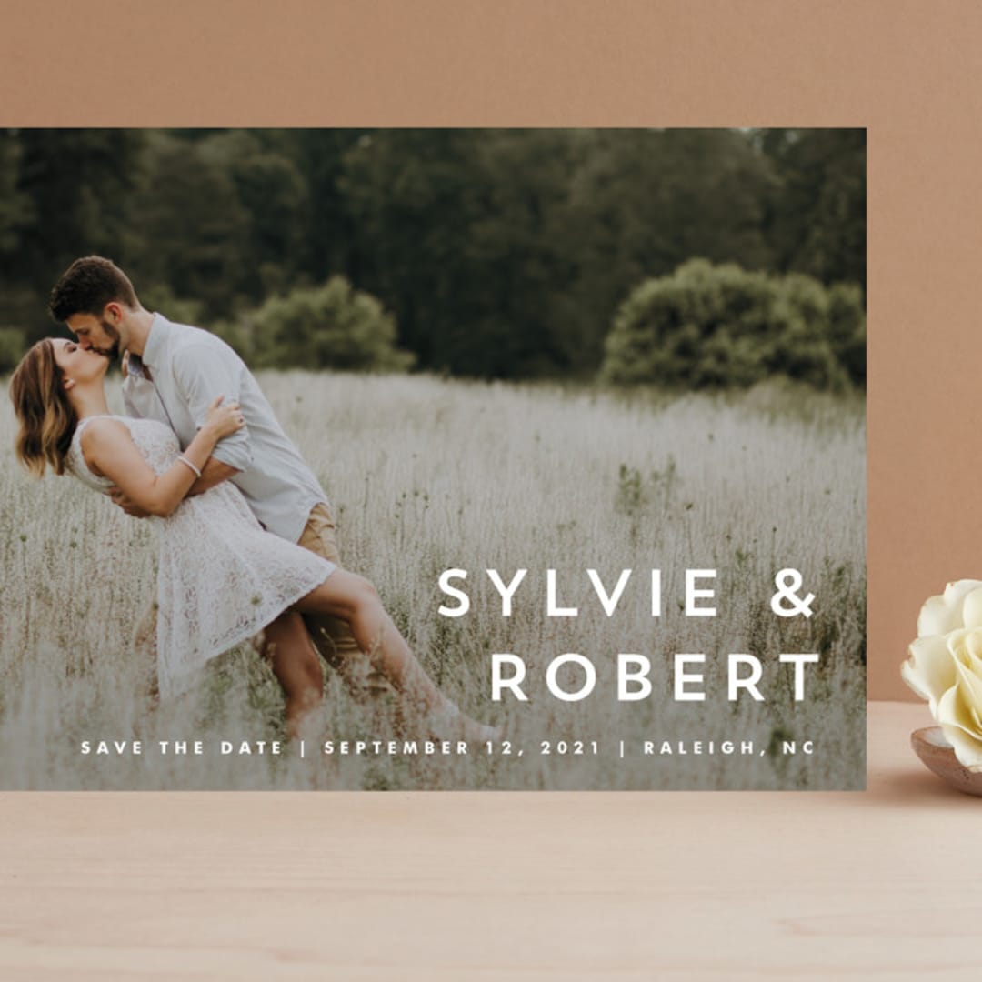 "Modern offset" - Save the Dates in Cream by Stacey Meacham - Front