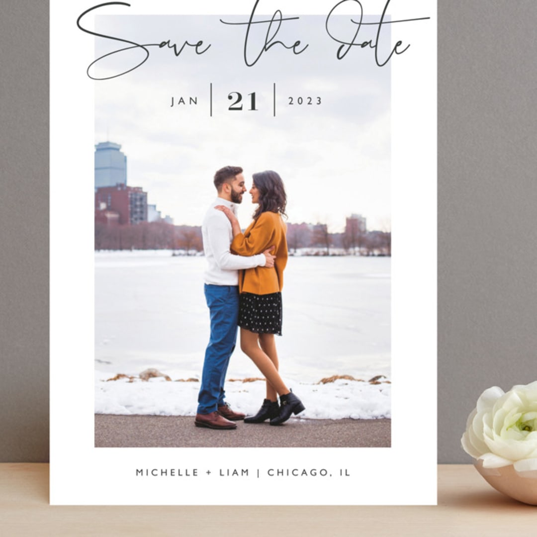 "Happy Modern" - Save the Dates in Charcoal by Carolyn MacLaren - Front