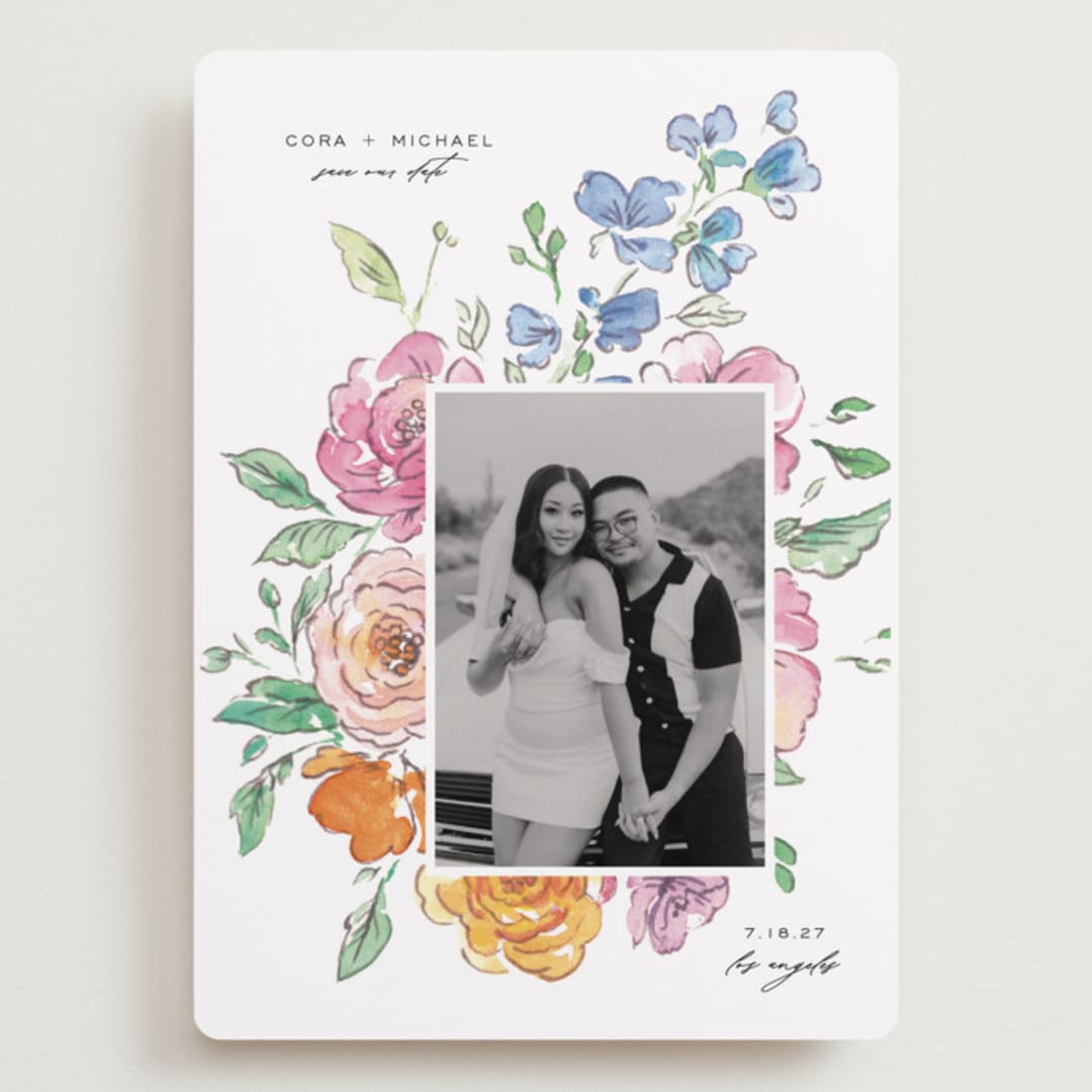 "Floral Pop" - Save the Dates in Vibrance press by Itsy Belle Studio - Front