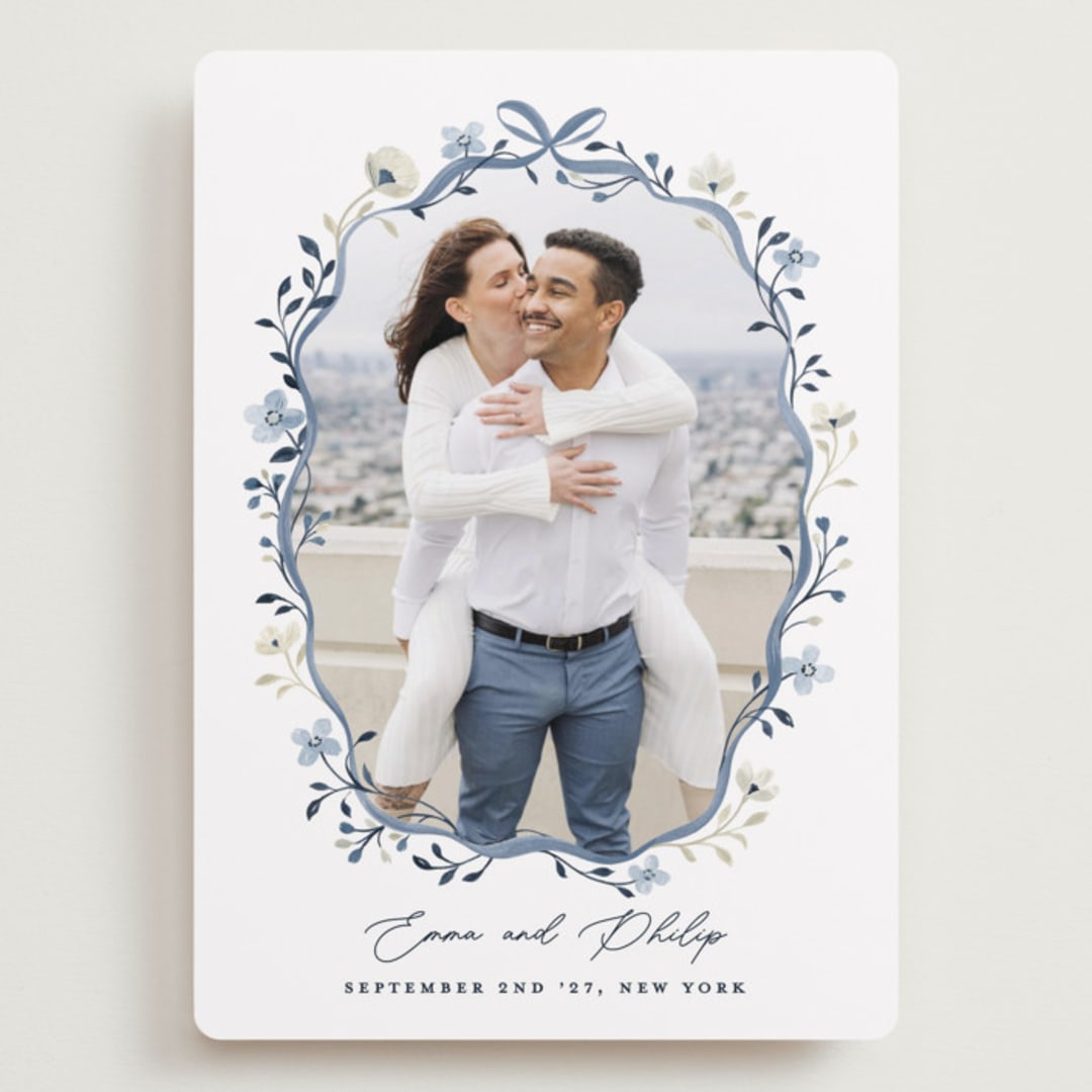 "Parisian ribbon" - Save the Dates in French Blue by Sarah Knight - Front
