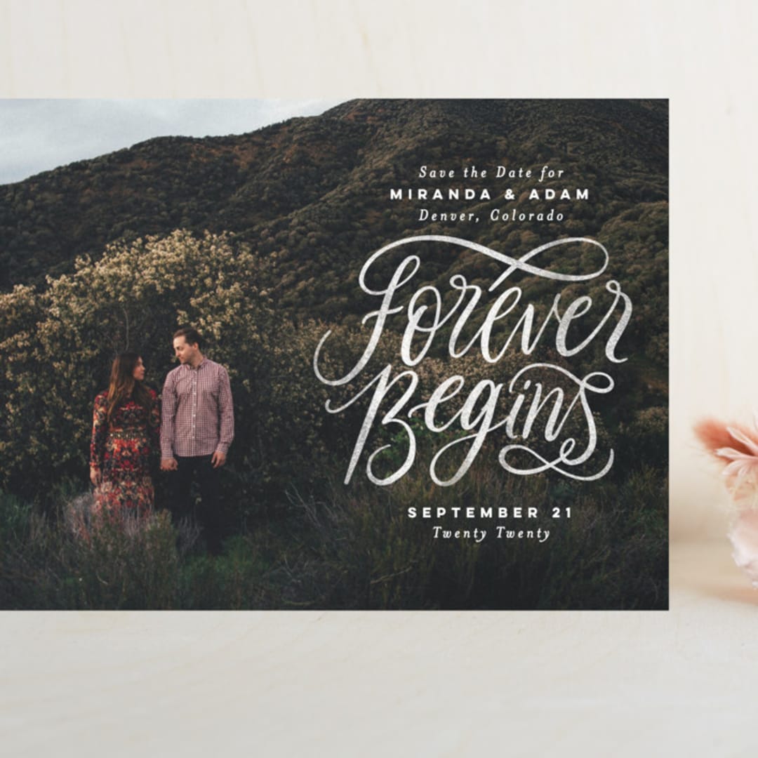 "Forever Begins" - Save the Dates in Chalk by Pink House Press - Front