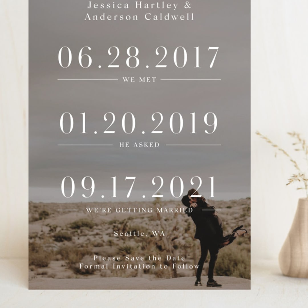 "Timing" - Save the Dates in Ivory by Megan Cash - Front