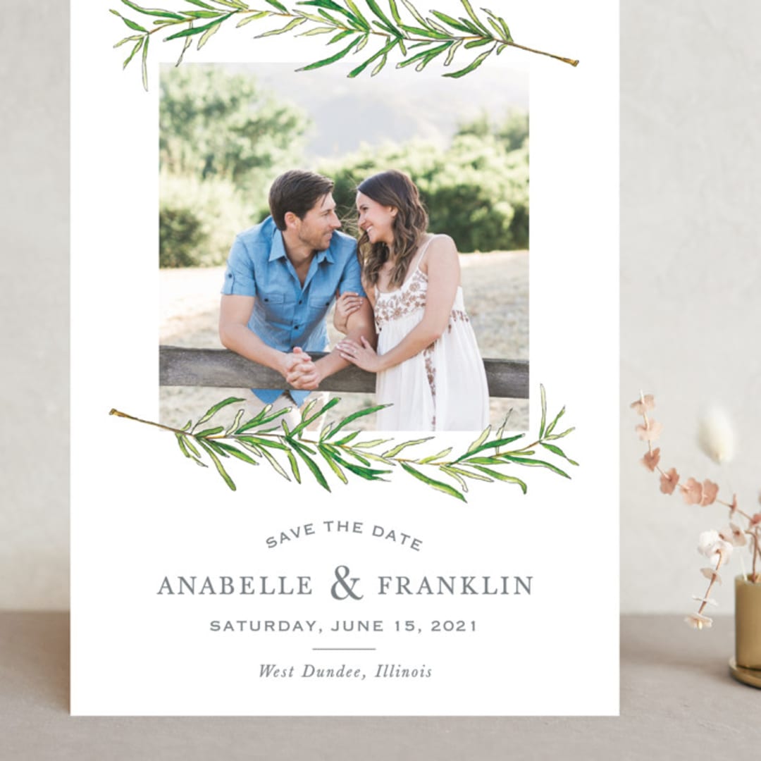 "Simple Sprigs" - Save the Dates in Cloud by Erin Deegan - Front