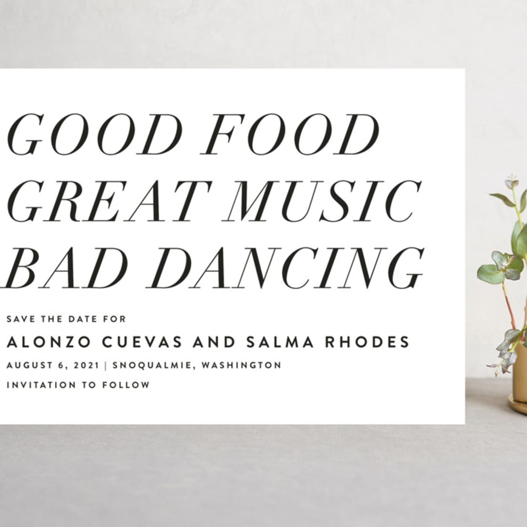 "Bad Dancing" - Save the Dates in Dove by Amy Payne - Front