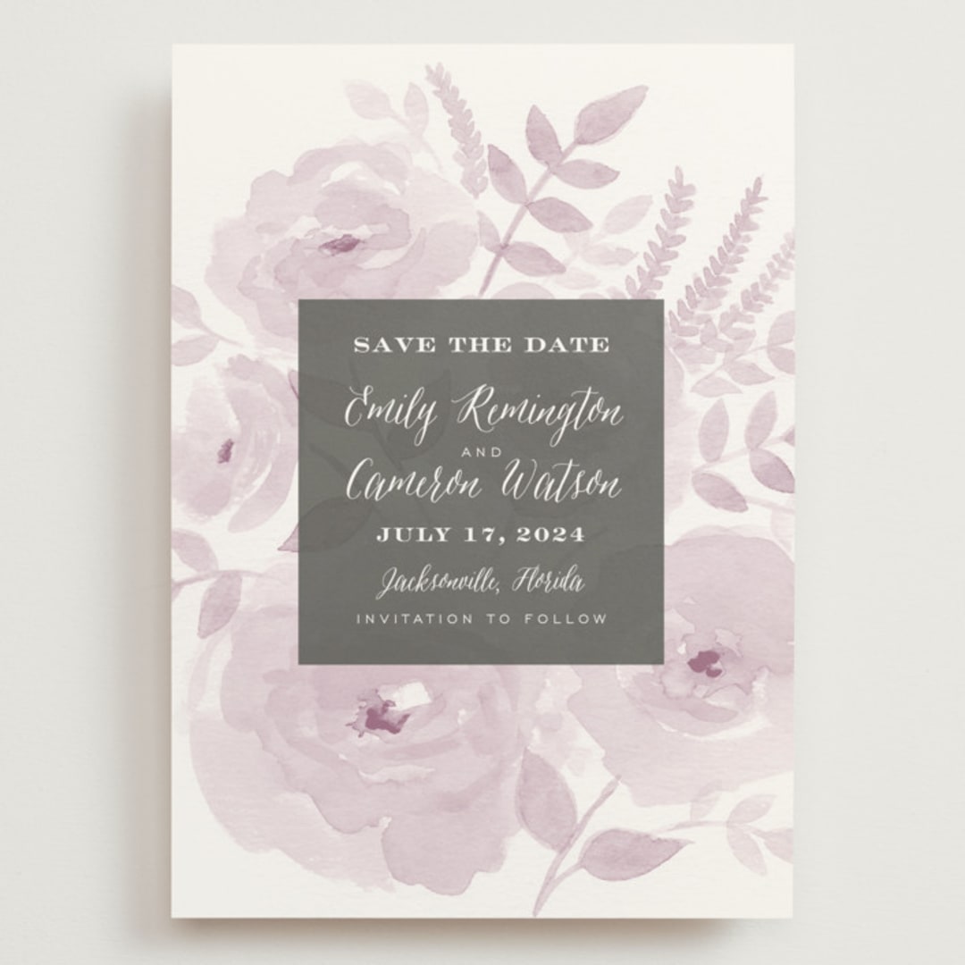 "Watercolor Floral" - Save the Dates in Lilac by Jill Means - Front