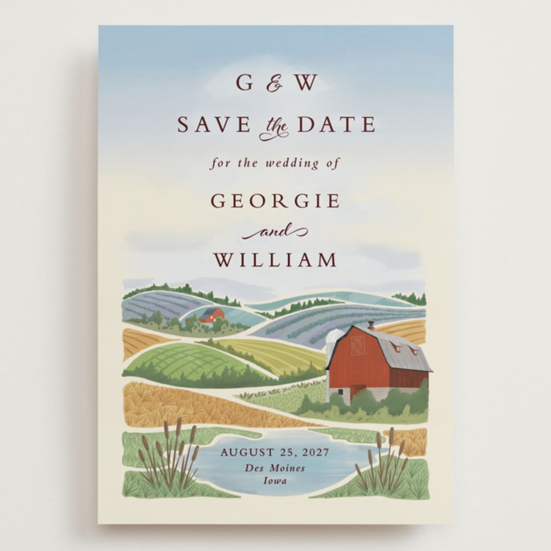 "Farm and Field" - Save the Dates in Sky Blue by Paper Sun Studio - Front