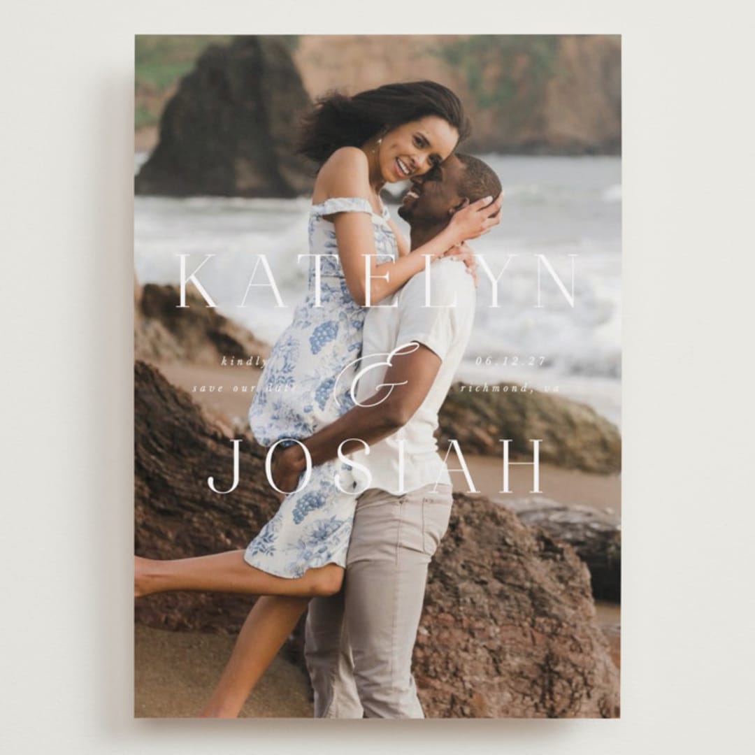 "Typographic Overlay" - Save the Dates in Veil by Brandy Folse - Front