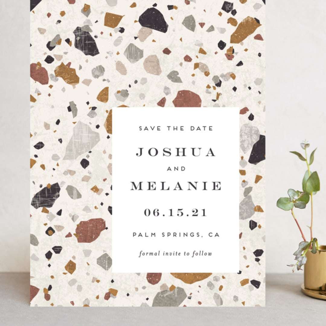 "Terrazzo" - Save the Dates in stone by Amy Payne - Front