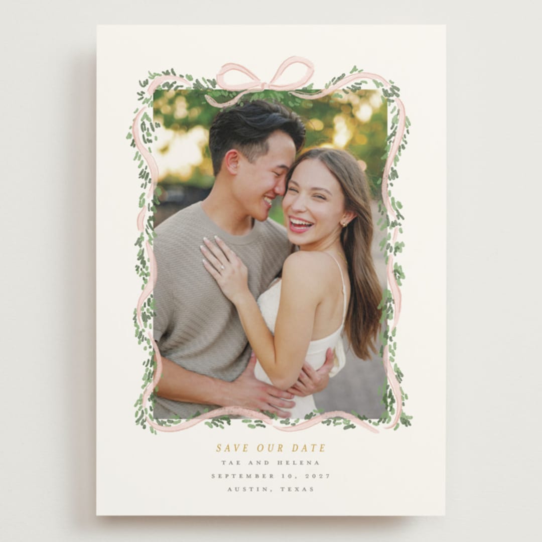 "Ribbonly Frame" - Save the Dates in Blush by Itsy Belle Studio - Front