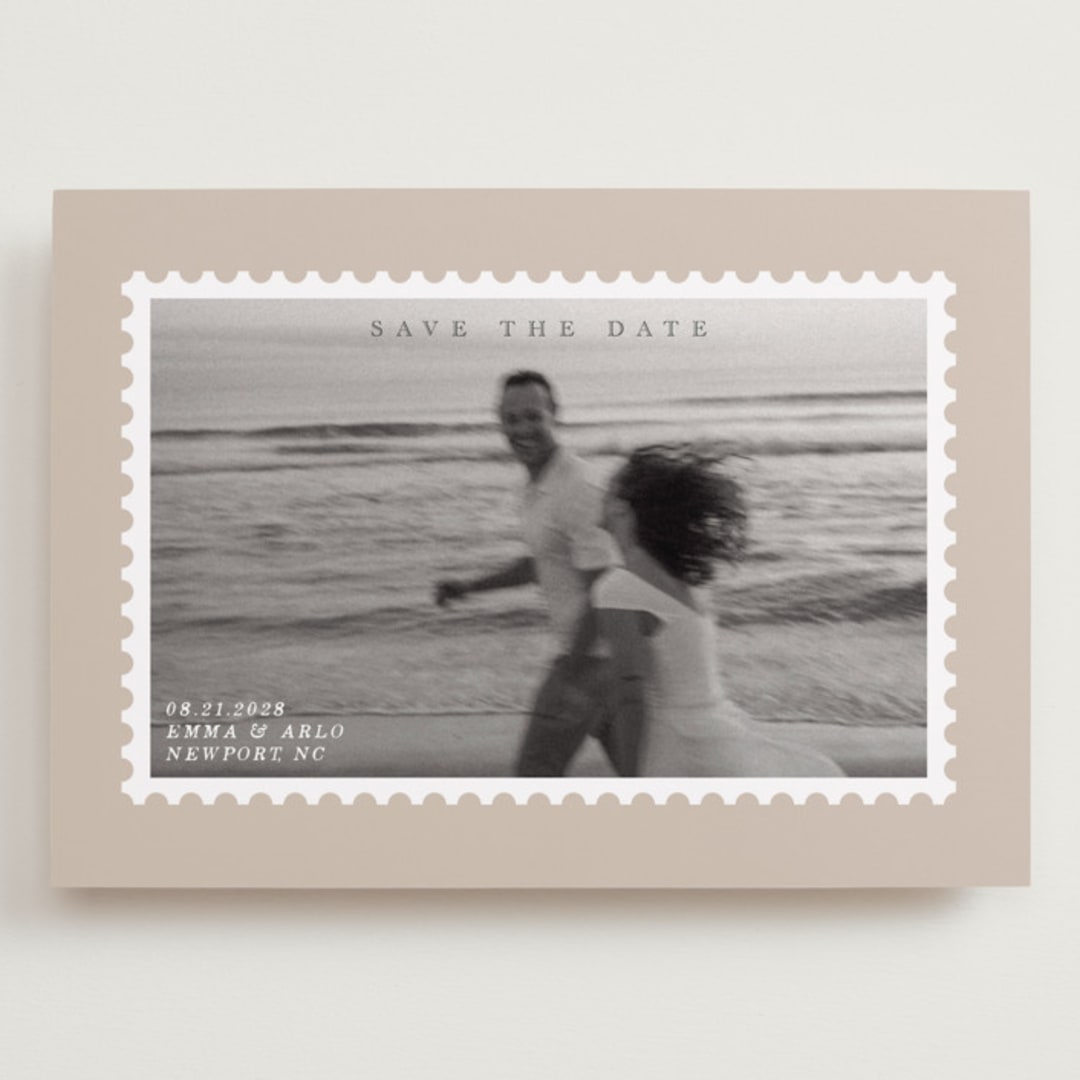 "Stamp" - Save the Dates in Taupe by Claire - Front