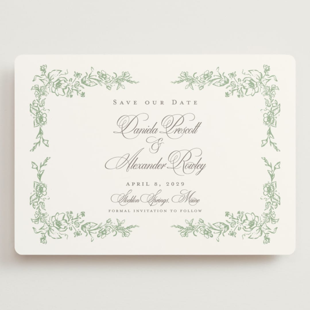 "Romantic Garden" - Save the Dates in Mint by Melinda Denison - Front