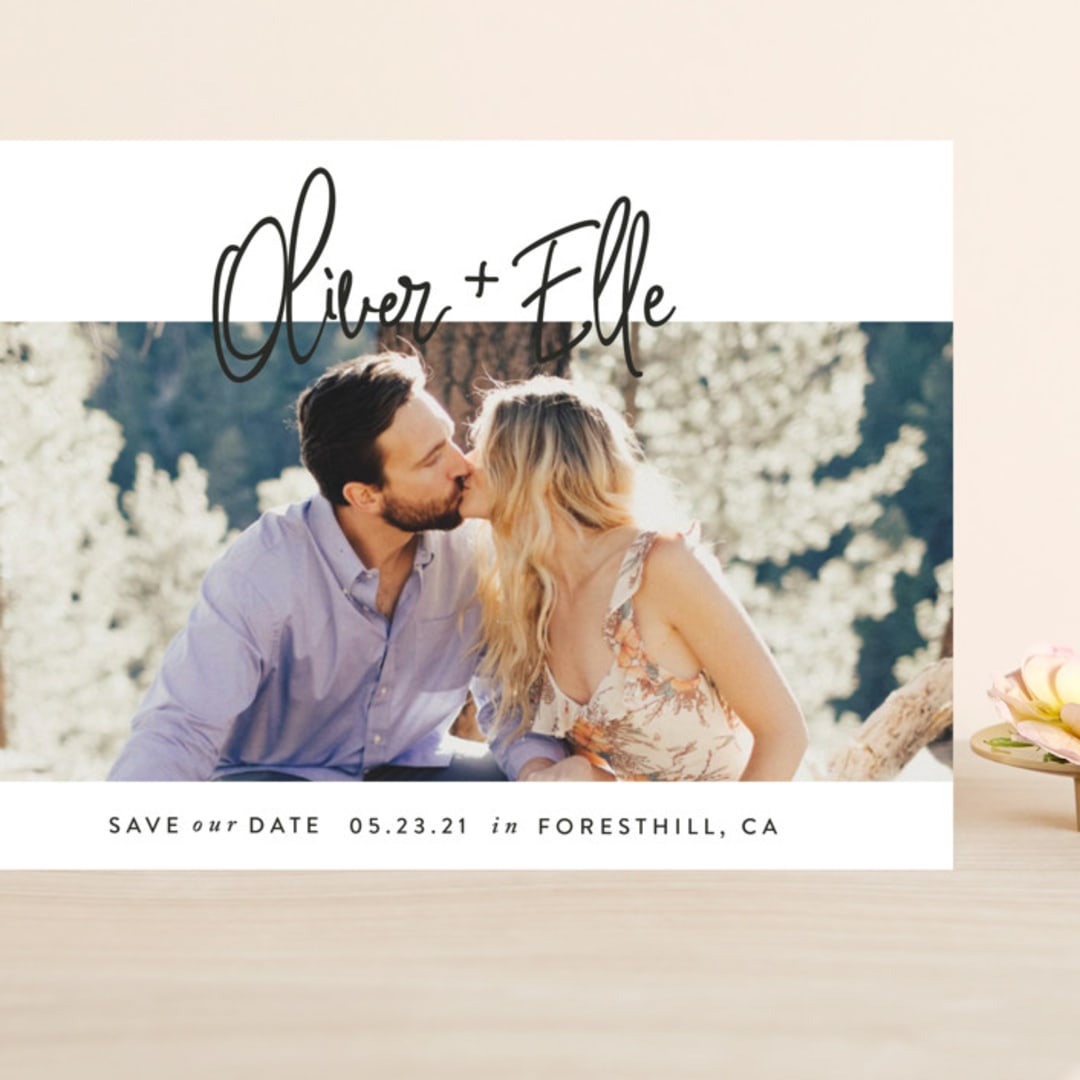 "Whimsical Script" - Save the Dates in Onyx by Christie Garcia - Front