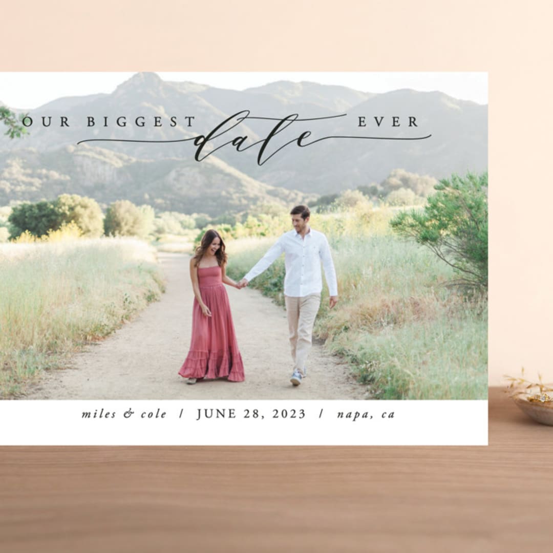 "Biggest Date Ever" - Save the Dates in Dove White by Kate Ross - Front