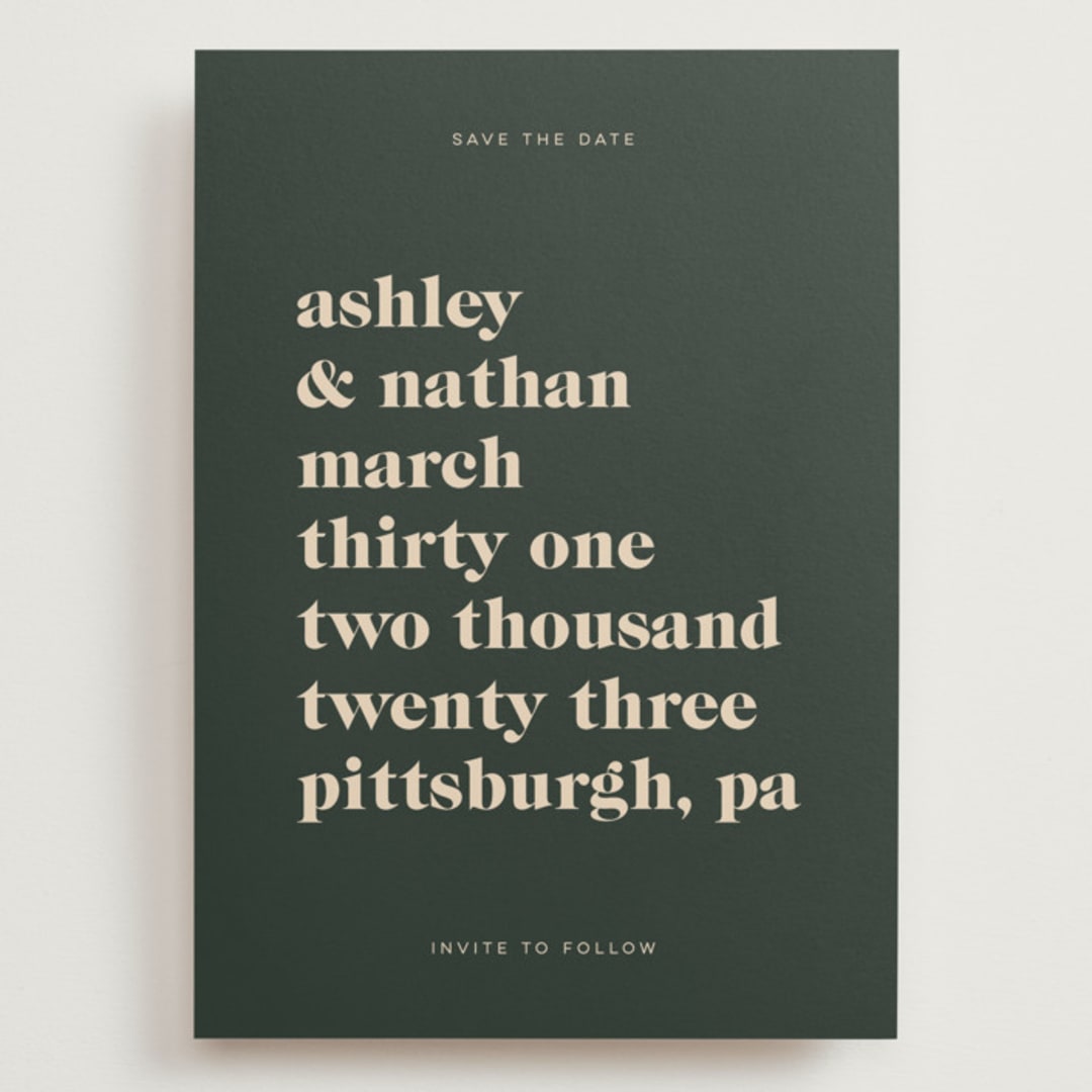 "Modern Type" - Save the Dates in Spruce by April Astudillo - Front